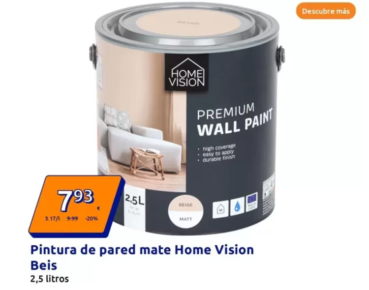 Oferta de Pintura De Pared Mate Home Vision Beis por 7,93€ en Action