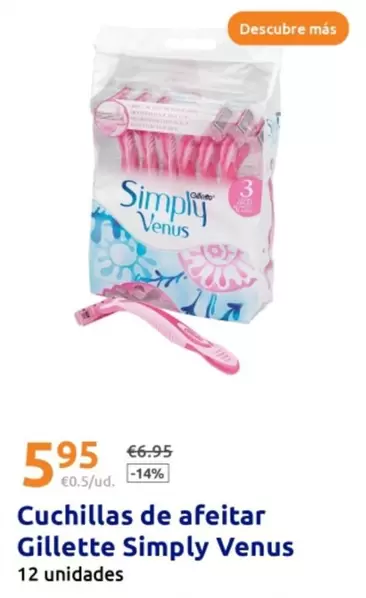 Oferta de Cuchillas De Afeitar Gillette Simply Venus por 5,95€ en Action