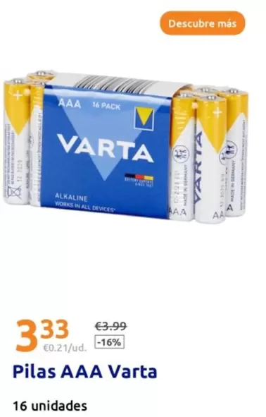 Oferta de Varta - Pilas Aaa por 3,33€ en Action