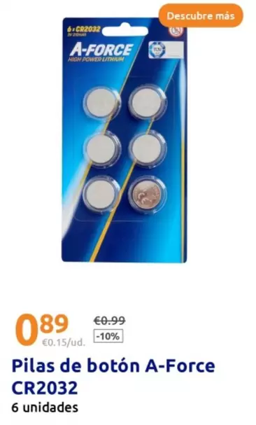 Oferta de Pilas De Boton A-Force Cr2032 por 0,89€ en Action