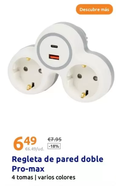 Oferta de Regleta De Pared Doble Pro-Max por 6,49€ en Action