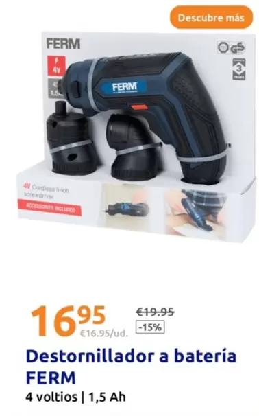 Oferta de Ferm - Destornillador A Bateria  por 16,95€ en Action