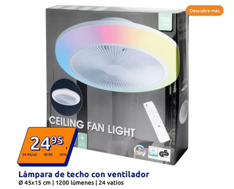 Oferta de Lámpara De Techo Con Ventilador por 24,95€ en Action