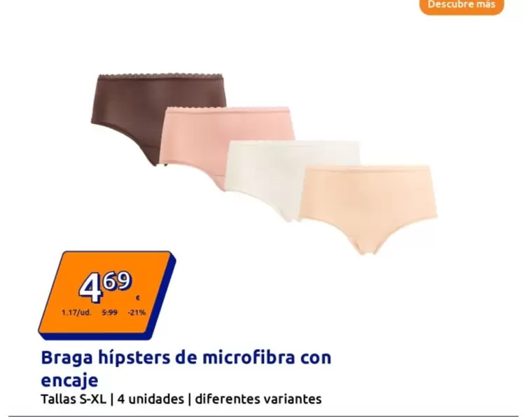Oferta de Braga Hipsters De Microfibra Con Encaje por 4,69€ en Action