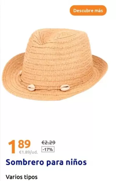 Oferta de Sombrero Para Niños por 1,89€ en Action