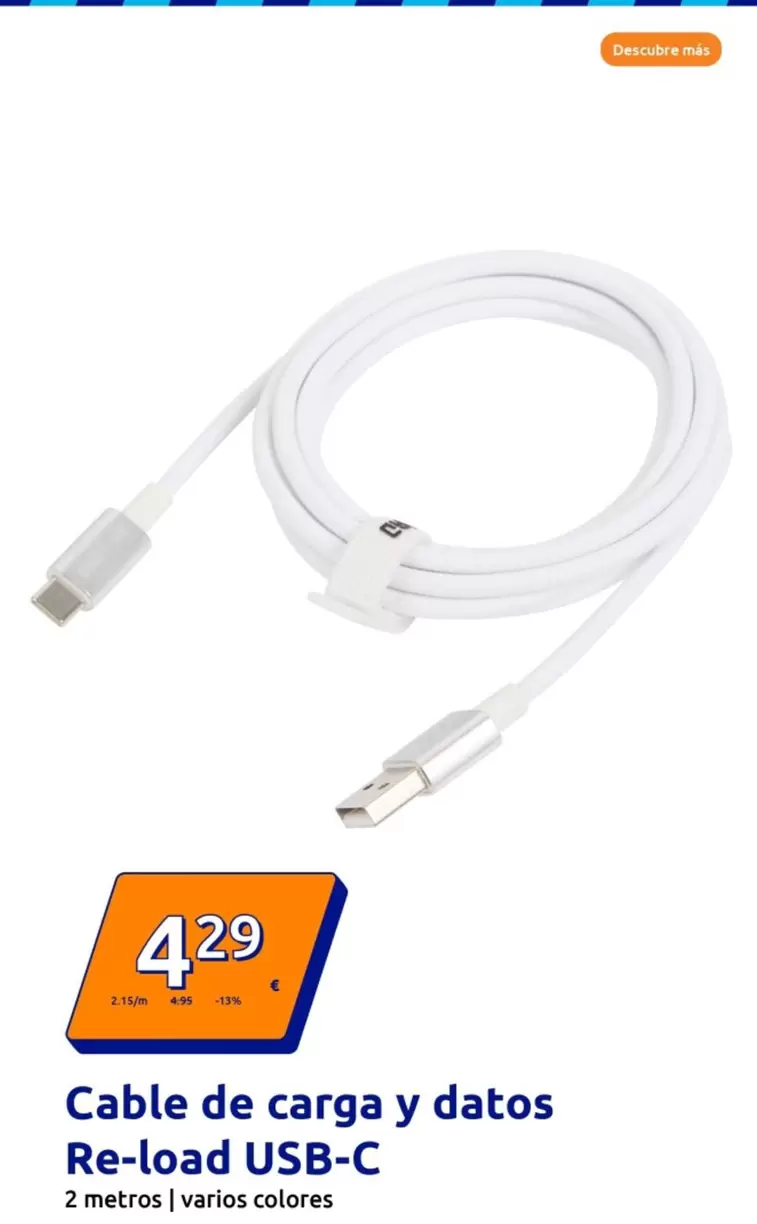 Oferta de Re Load - Cable De Carga Y Datos Usb-C por 4,29€ en Action