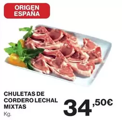 Oferta de Origen - Chuletas De Cordero Lechal Mixtas por 34,5€ en Hipercor