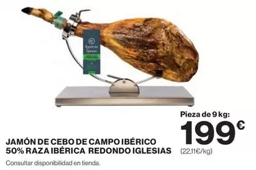 Oferta de Redondo Iglesias - Jamón De Cebo De Campo Ibérico 50% Raza Ibérica por 199€ en Hipercor
