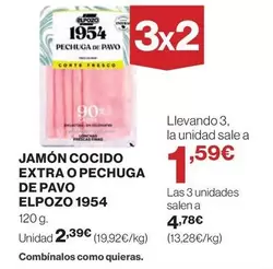 Oferta de Elpozo - Jamón Cocido Extra O Pechuga De Pavo 1954 por 2,39€ en Hipercor