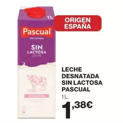 Oferta de Pascual - Leche Desnatada Sin Lactosa por 1,38€ en Hipercor