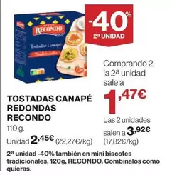Oferta de Recondo - Tostadas Canapé Redondas por 2,45€ en Hipercor