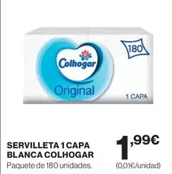 Oferta de Colhogar - Servilleta 1 Capa Blanca por 1,99€ en Hipercor