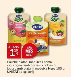 Oferta de Hero - Pouche Plàtan, Maduixa I Poma, Iogurt Grec Amb Fruites I Cookies O Iogurt Amb Platan I Maduixa por 1€ en Supermercados Charter