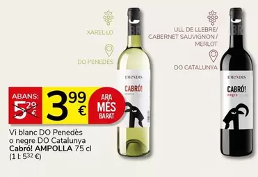 Oferta de Ara - Vi Blanc Do Penedes O Negre Do Catalunya por 3,99€ en Supermercados Charter