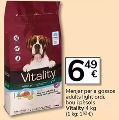 Oferta de Vitality - Menjar Per A Gossos Adults Light Ordi, Bou I Pesols por 6,49€ en Supermercados Charter