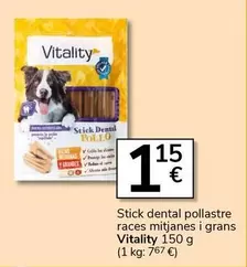 Oferta de Vitality - Stick Dental Pollastre Races Mitjanes I Grans por 1,15€ en Supermercados Charter