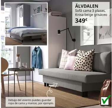 Oferta de Alvdalen - Sofá Cama 3 Plazas, Knisa Beige Grisaceo  por 349€ en IKEA
