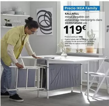 Oferta de Kallhäll - Mesa Plegable Con Almacenaje, Blanco/gris Claro por 119€ en IKEA