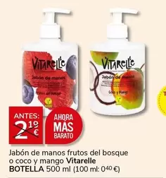 Oferta de Vitarelle - Jabon De Manos Frutos Del Bosque O Coco Y Mango por 2€ en Supermercados Charter