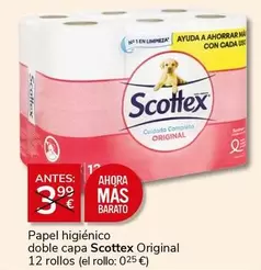 Oferta de Scottex - Papel Higiénico Doble Capa Original 12 Rollos por 3€ en Supermercados Charter