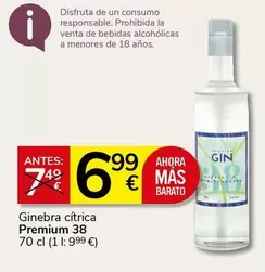 Oferta de Disfruta - Ginebra Citrica Premium 38 por 6,99€ en Supermercados Charter
