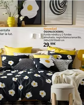 Oferta de Ögonlocksmal - Funda Nórdica Y 2 Fundas Almohada, Negro/blanco/amarillo  por 29,99€ en IKEA