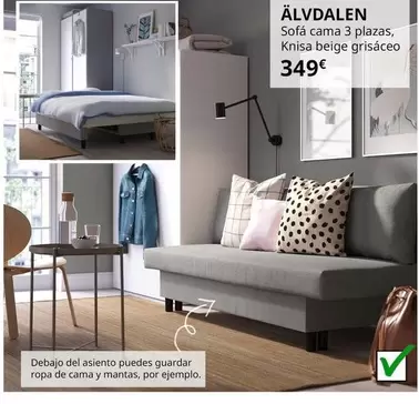 Oferta de Alvdalen - Sofá Cama 3 Plazas, Knisa Beige Grisaceo  por 349€ en IKEA