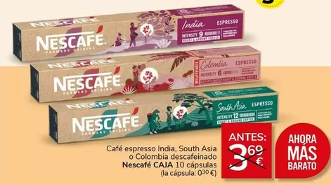 Oferta de Nescafé - Cafe Espresso India, South Asia O Colombia Descafeinado en Supermercados Charter