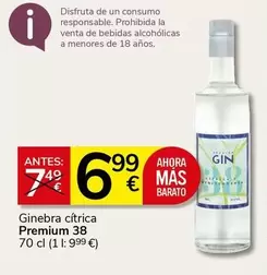 Oferta de Disfruta - Ginebra Citrica Premium 38 por 6,99€ en Supermercados Charter