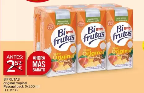 Oferta de Pascual - Bifrutas Original Tropical por 2€ en Supermercados Charter
