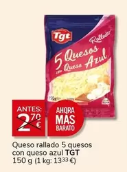 Oferta de TGT - Queso Rallado 5 Quesos Con Queso Azul por 2€ en Supermercados Charter