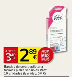 Oferta de Veet - Bandas De Cera Depilatoria Faciales Pieles Sensibles 16 Unidades por 2,89€ en Supermercados Charter