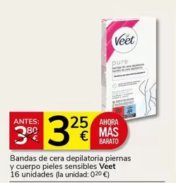 Oferta de Veet - Bandas De Cera Depilatoria Piernas Y Cuerpo Pieles Sensibles 16 Unidades por 3,25€ en Supermercados Charter