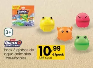 Oferta de Pack 3 Globos De Agua Animales por 10,99€ en Eroski