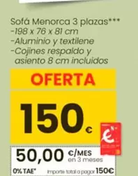 Oferta de Sofá Menorca 3 Plazas por 150€ en Eroski