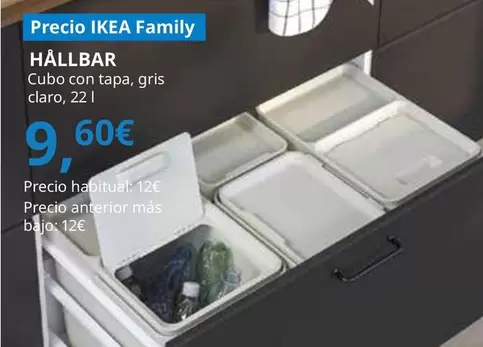 Oferta de Hallbar - Cubo Con Tapa, Gris Claro por 9,6€ en IKEA