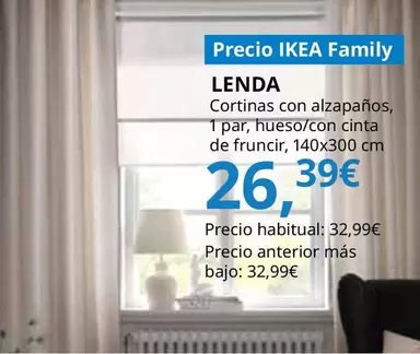 Oferta de Lenda - Cortina Con Alzapanos 1 Par , Hueso/con Cinta De Fruncir por 26,39€ en IKEA