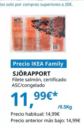 Oferta de Sjorapport - Filete Salmón, Certificado ASC/congelado por 11,99€ en IKEA
