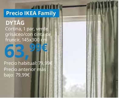 Oferta de Dytag - Cortina, 1par,  Verde Grisáceo/con Cinta De Fruncir por 63,99€ en IKEA