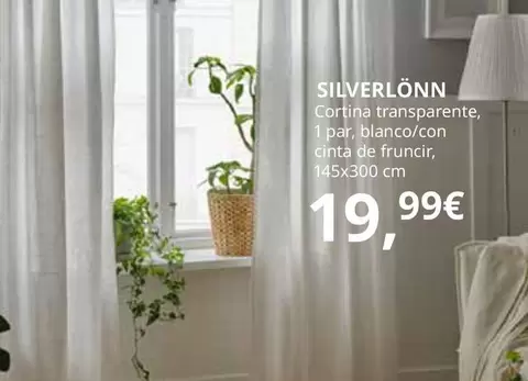 Oferta de Silverlönn -Visillo, Pack De 2 Unidades, Blanco/con Cinta De Fruncir, por 19,99€ en IKEA