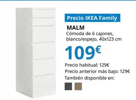 Oferta de Malm - Cómoda De 6 Cajones, Blanco/espejo por 109€ en IKEA