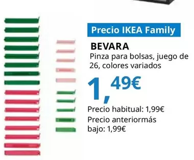 Oferta de Bevara - Pinza Para Bolsas, Juego De 26, Colores Variados por 1,49€ en IKEA