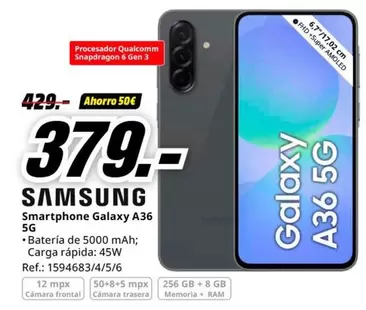 Oferta de Samsung - Smartphone Galaxy A36 5G por 379€ en MediaMarkt