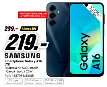 Oferta de Samsung - Smartphone Galaxy A16 por 219€ en MediaMarkt