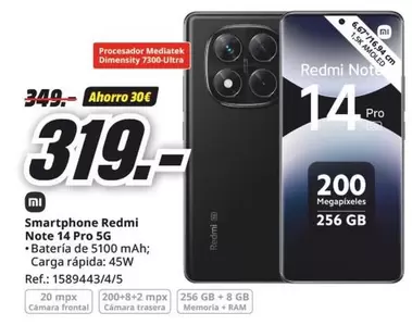 Oferta de Xiaomi - Redmi Note 14 Pro 5g por 319€ en MediaMarkt