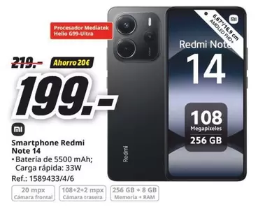 Oferta de Xiaomi - Smartphone Redmi Note 14 por 199€ en MediaMarkt