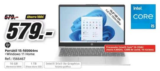 Oferta de HP - Portátil 15-f40064ns por 579€ en MediaMarkt