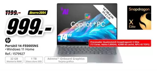 Oferta de HP - Portátil 14-Fe00sons en MediaMarkt