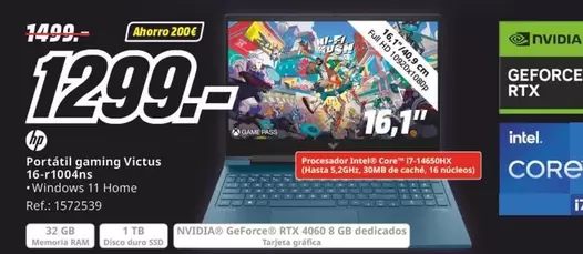 Oferta de HP - Portátil Gaming Victus 16F100FHS por 1299€ en MediaMarkt