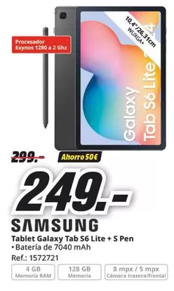 Oferta de Samsung - Tablet Galaxy Tab S6 Lite + 5 Pen por 249€ en MediaMarkt